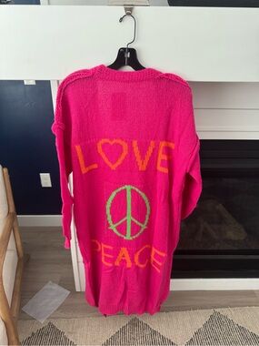 Hidden Brand Love & Peace Exposed Seam Long Maxi Knit Cardigan new